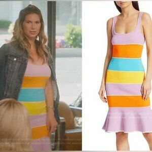 TANYA TAYLOR DESIGNS Colorblock Noreen Knit Dress Flattering Ruffle Hem‎ Size L